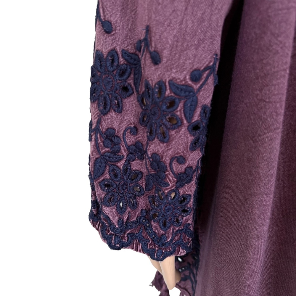 Boho Purple Embroidered Floral Tassel Kimono Cardigan Duster L Whimsigoth Fairy - Picture 4 of 11